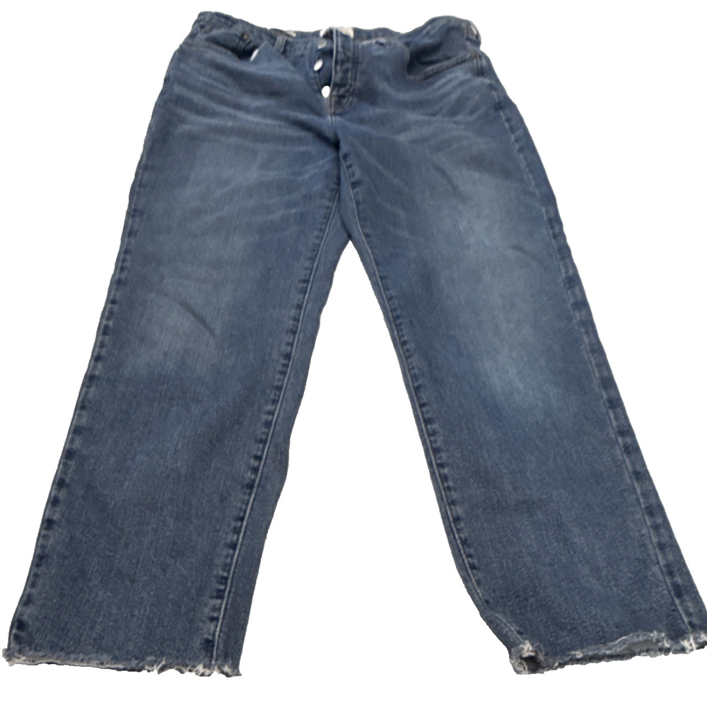 Universal Thread Women's Mid Rise Slim Straight Jeans Blue Raw Hem Pockets